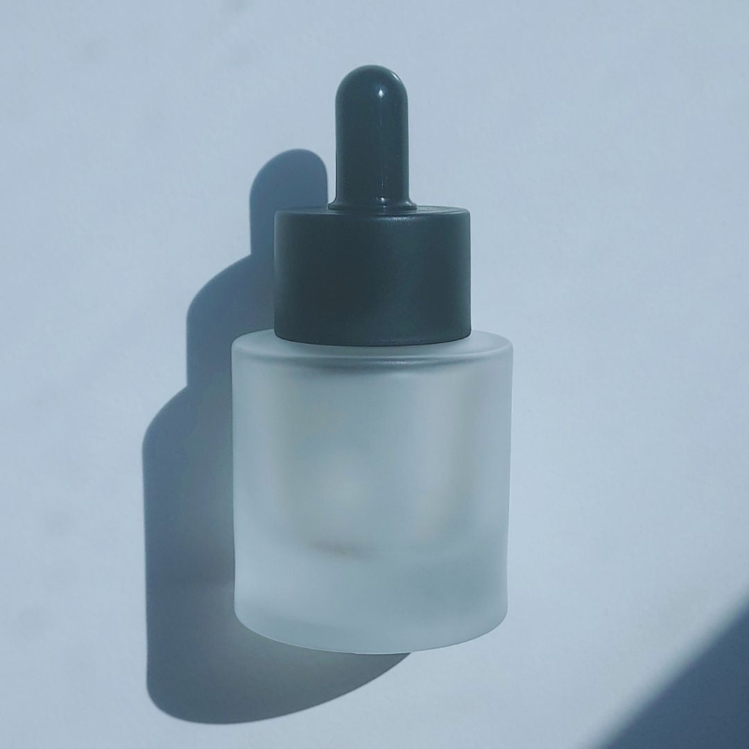 Heavy Wide Glass Bottle - Frosted with Black Dropper - Ataliene Private Label