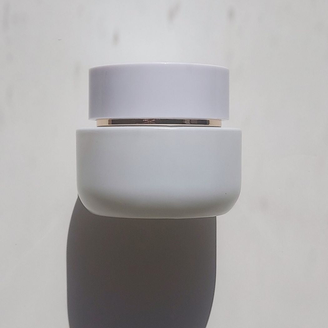 matte white glass jar with gold accent 1.7 oz for private label skincare moisturizer - Ataliene Private Label for Estheticians and Spas