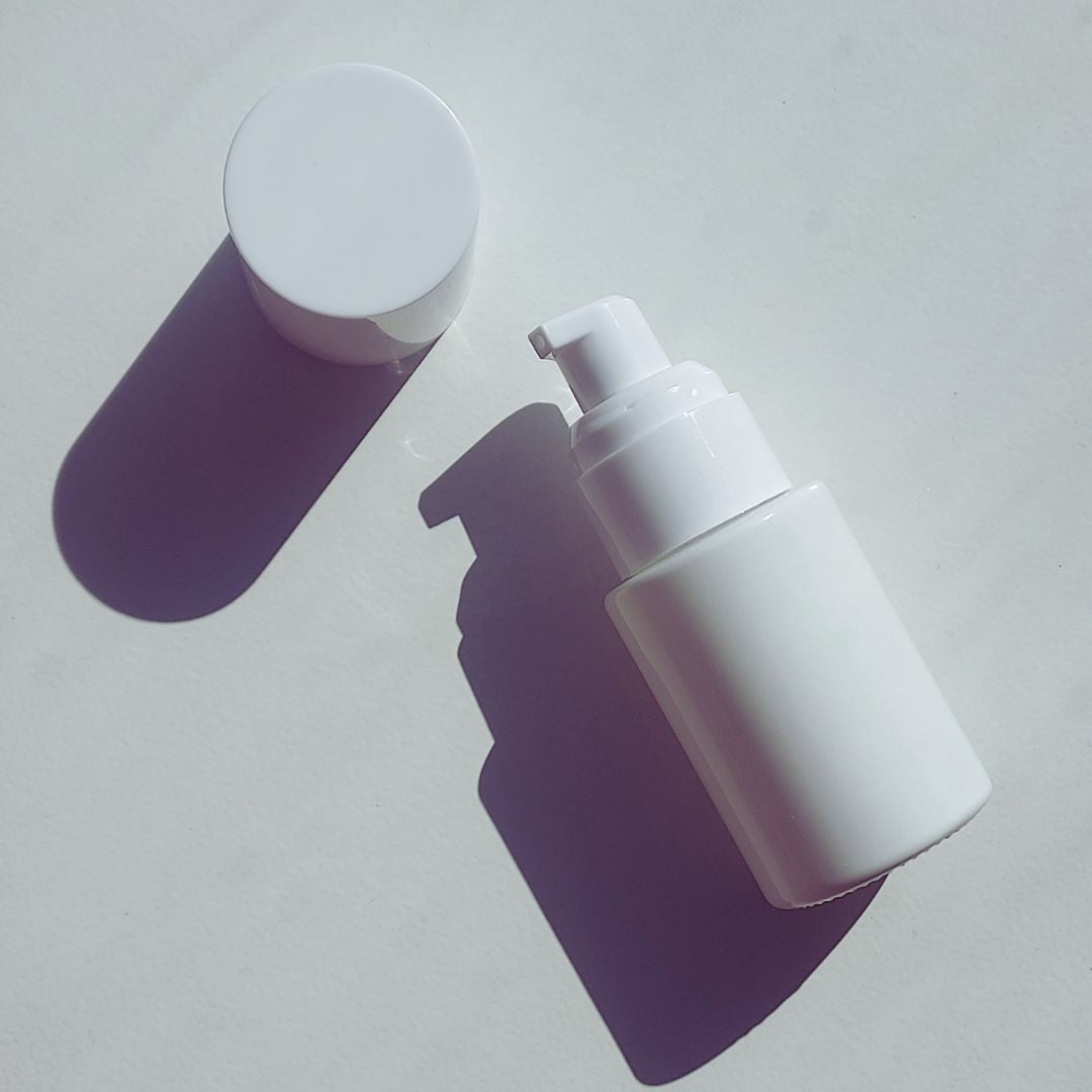 1 oz White Glass Pump Bottle for Private Label Skincare - Glossy - Ataliene Private Label