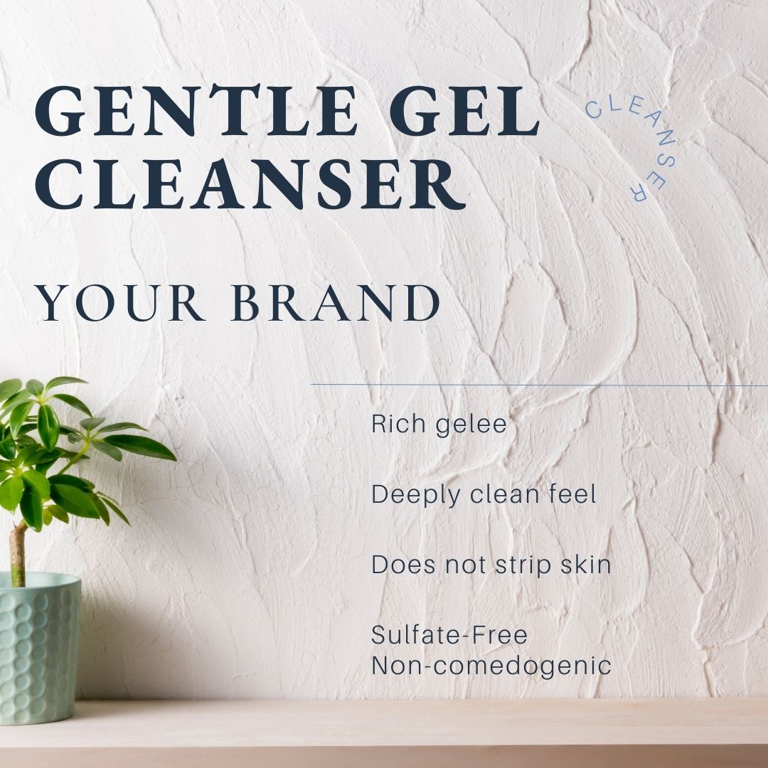 Private Label Gel Cleanser for estheticians in glass packaging. Low MOQ USA. Sulfate Free, Non-comedogenic