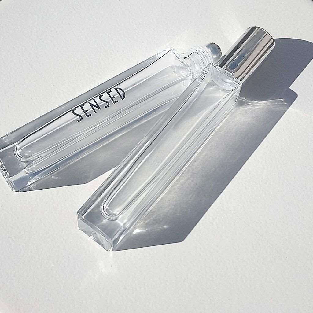 R13: Roller Ball - Clear Glass - Tall Rectangle - with Silver Cap - Ataliene Skincare Private Label