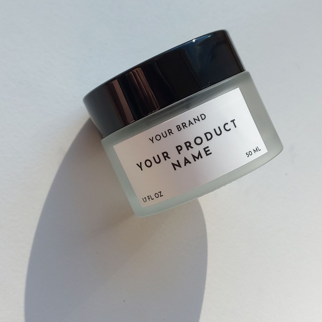 Frosted Glass Jar with Black Lid 50ml 1.7oz for private label skincare - Ataliene Private Label Atelier