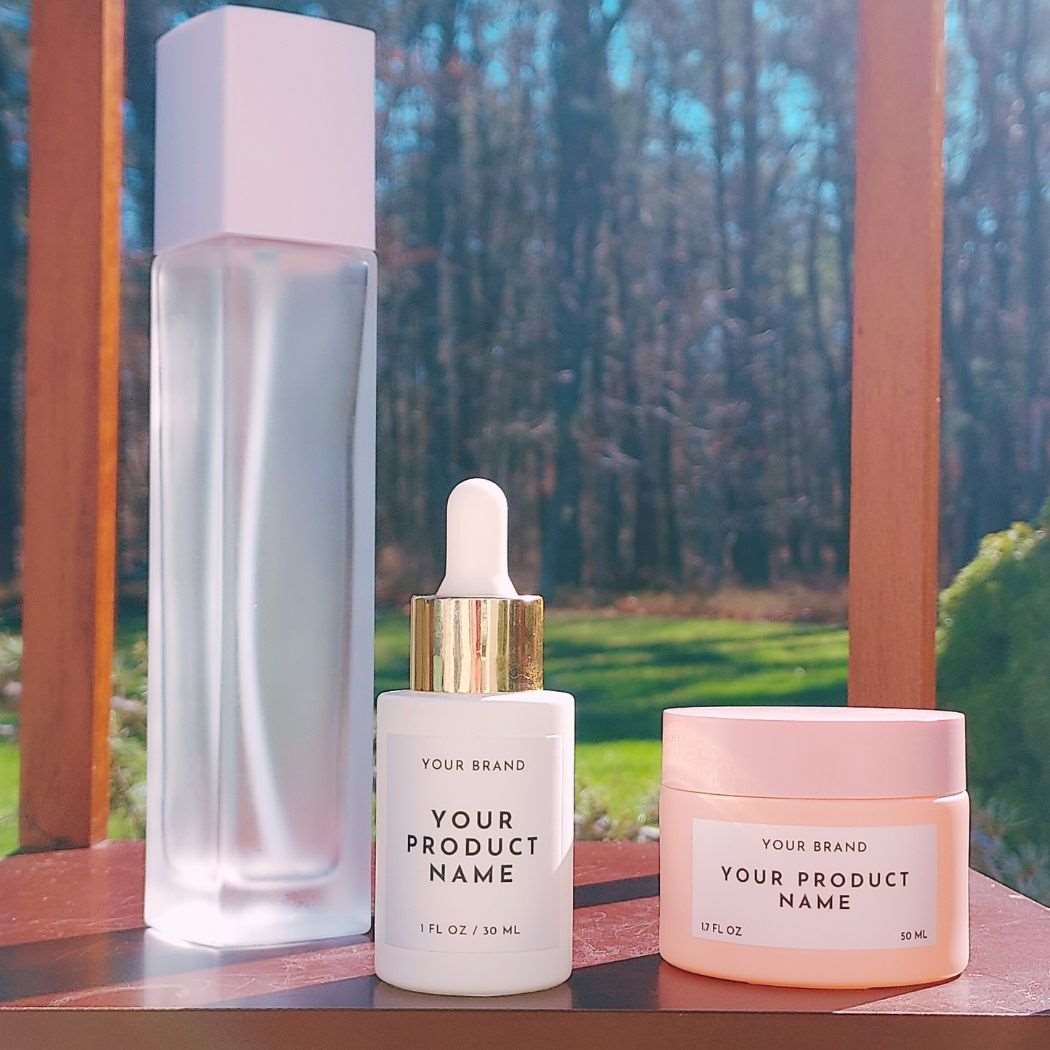 D2: Classic - White Glass Bottle with Gold Dropper - Ataliene Skincare Private Label