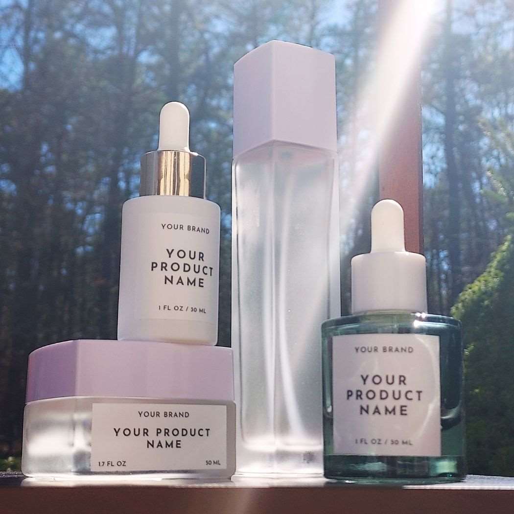 D2: Classic - White Glass Bottle with Gold Dropper - Ataliene Skincare Private Label