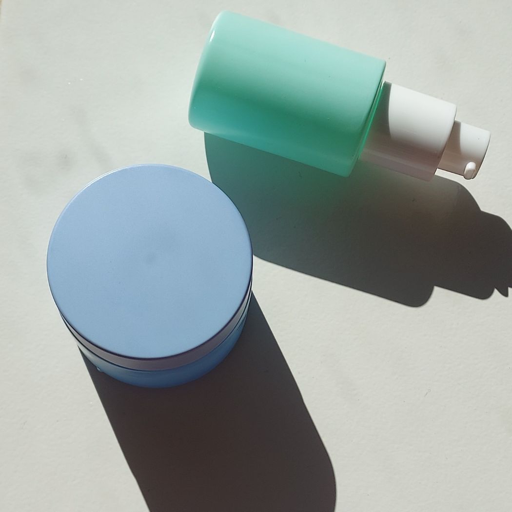 P4: Classic - Blue Glass Bottle with White Pump - Ataliene Skincare Private Label