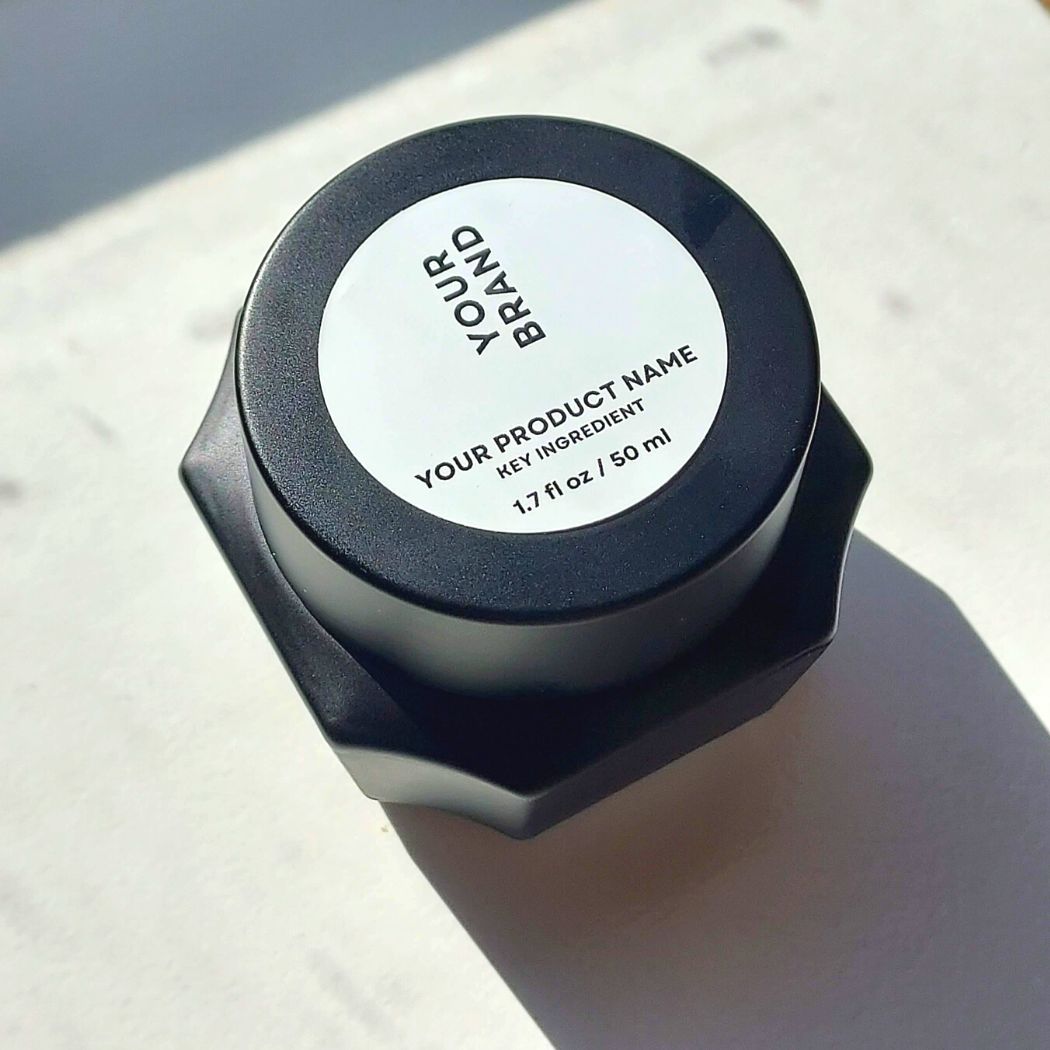 J1: Hexagon - Black Glass Jar with Black Lid - Ataliene Skincare Private Label