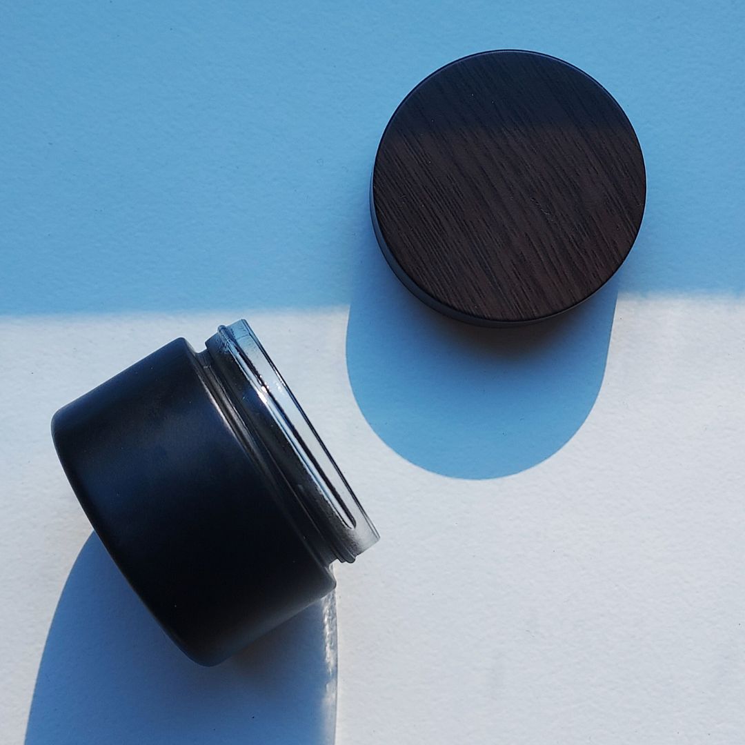 Matte Black Glass Jar with Wooden Lid 50g for skincare moisturizer - Ataliene Skincare Private Label