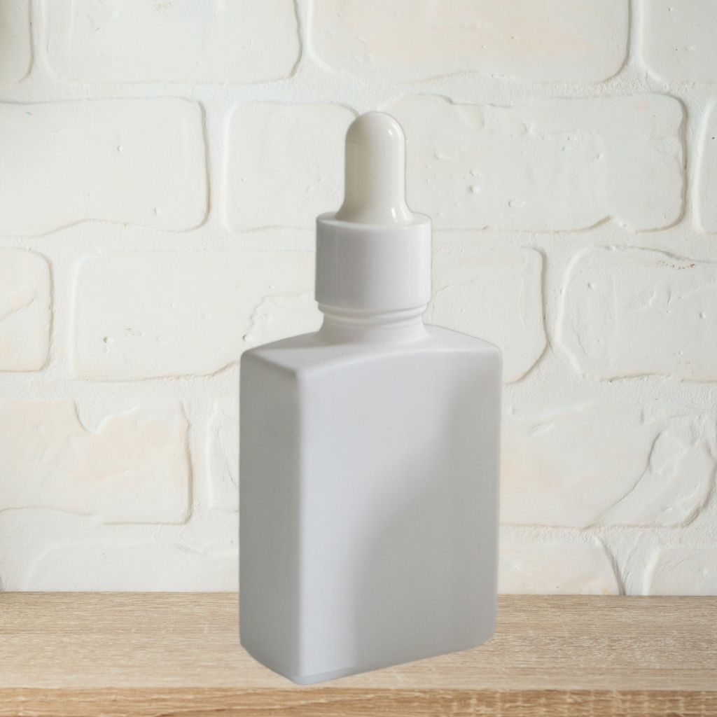 D20: Square - White Glass Bottle with White Dropper - Ataliene Skincare Private Label
