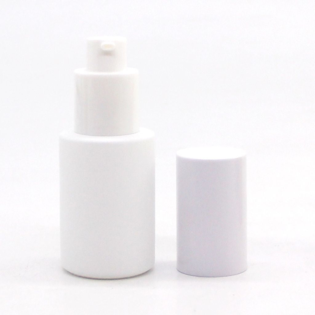 P9: Classic - White Glass Bottle with White Pump - Ataliene Skincare Private Label