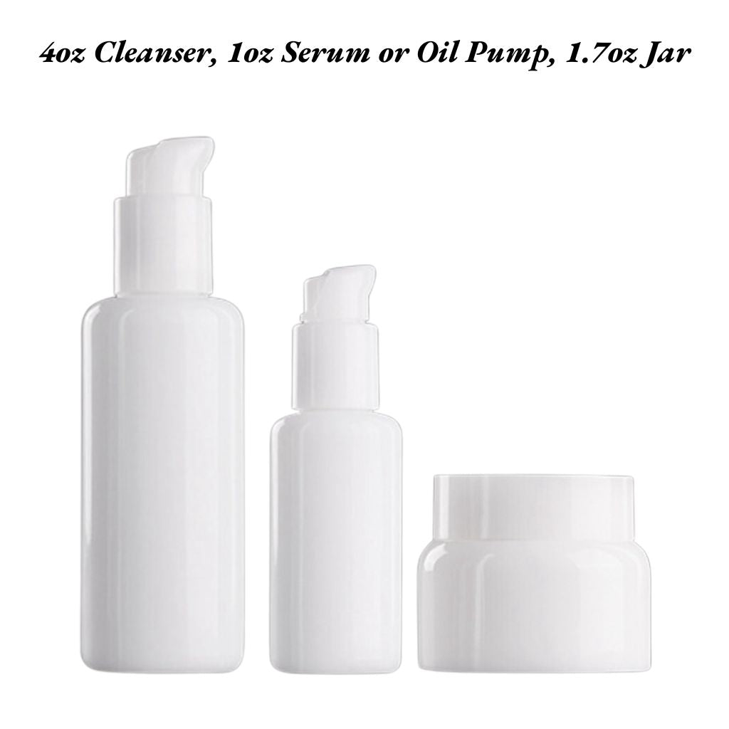 P11: Gloss White Glass Bottle with White Pump - Ataliene Skincare Private Label