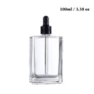 100 ml Square Clear Glass Bottle with Black Dropper - 3.4 oz - Ataliene Skincare Private Label