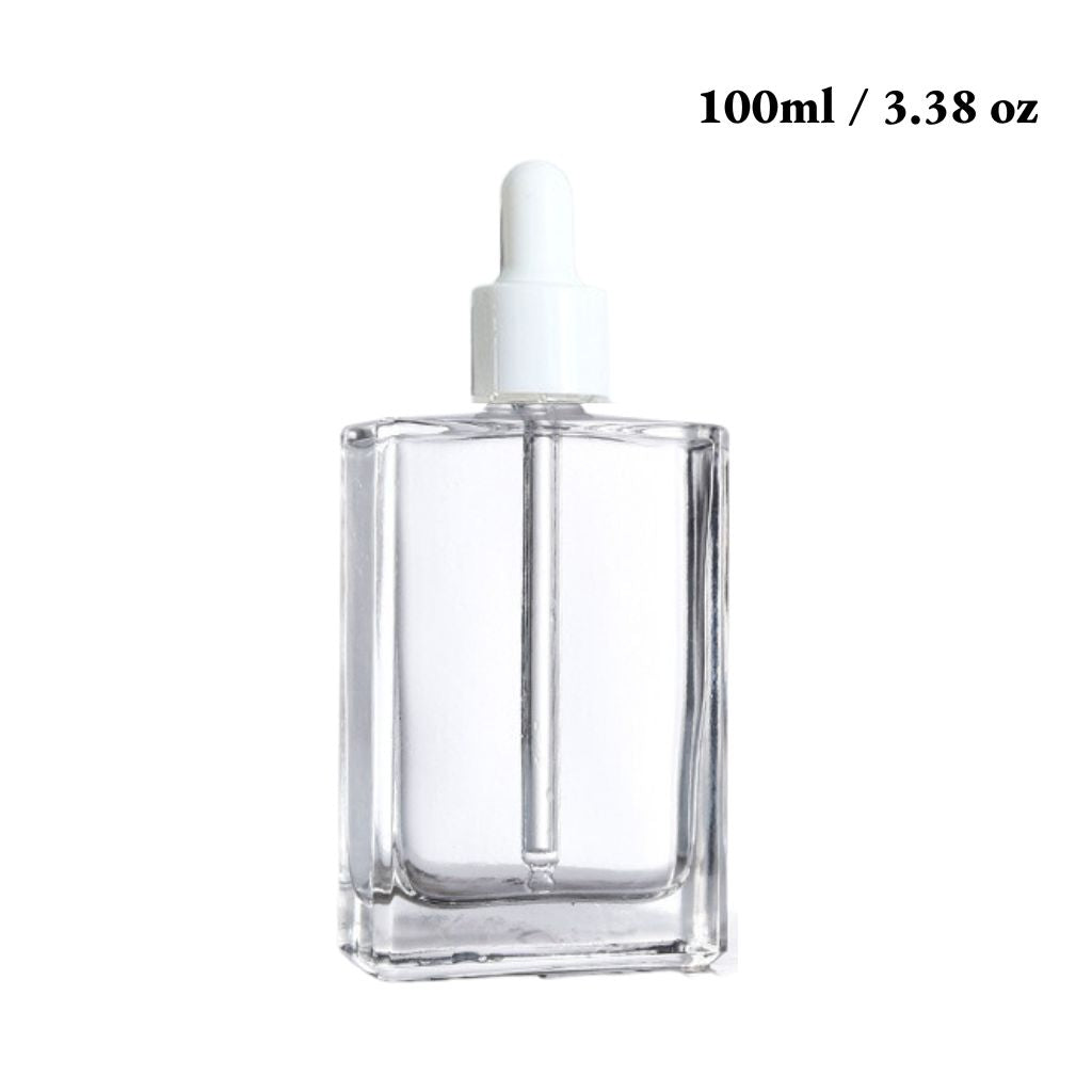 C6: Square Clear Bottle with White Dropper - 3.38oz - Ataliene Skincare Private Label