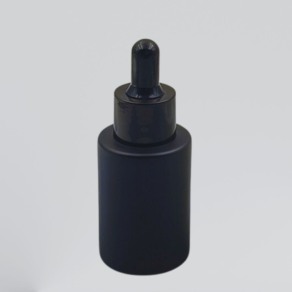 D23: Classic - Black Glass Bottle with Black Dropper - Ataliene Skincare Private Label