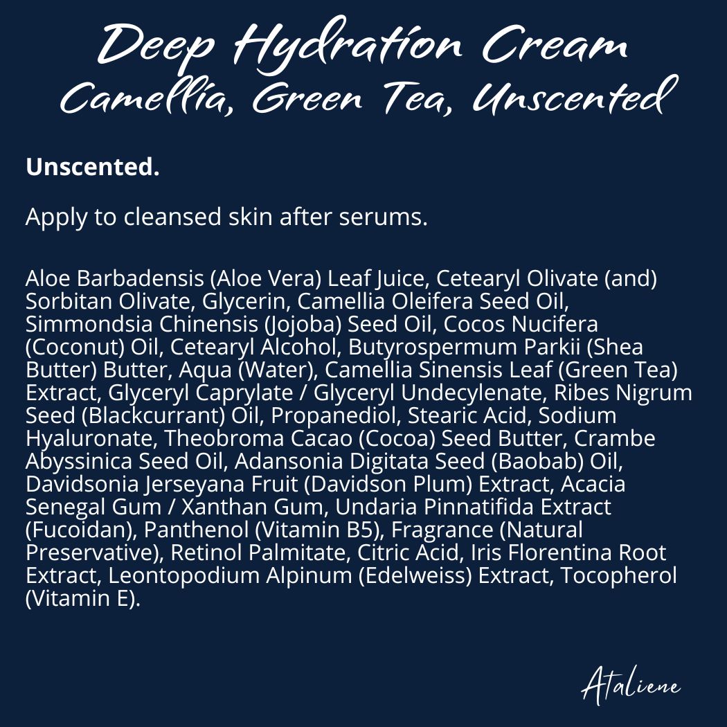 Deep Hydration Moisturizer Cream - Green Tea Camellia Sandalwood - Ataliene Private Label for spas and estheticians