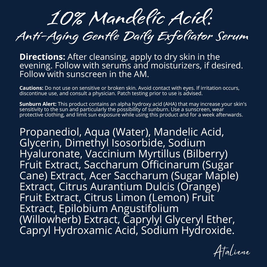 10% Mandelic Acid Serum - Exfoliate - Private Label Low MOQ - Ataliene Skincare Private Label Manufacturer
