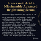 gold and white text describing a ingredients for 'Tranexamic Acid + Niacinamide Advanced Brightening Serum, from Ataliene private label