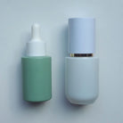 Sage Green Glass Skincare Bottle - paired with White and Gold Bottle 1oz - Ataliene Skincare Private Label