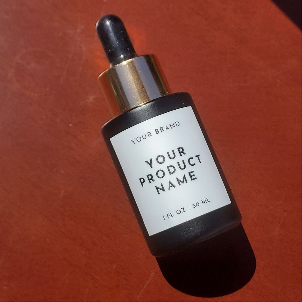 D1: Classic - Black Glass Bottle with Gold Dropper - Ataliene Skincare Private Label