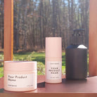 P2: Cylindrical - Light Pink Glass Bottle with White Pump - Ataliene Skincare Private Label
