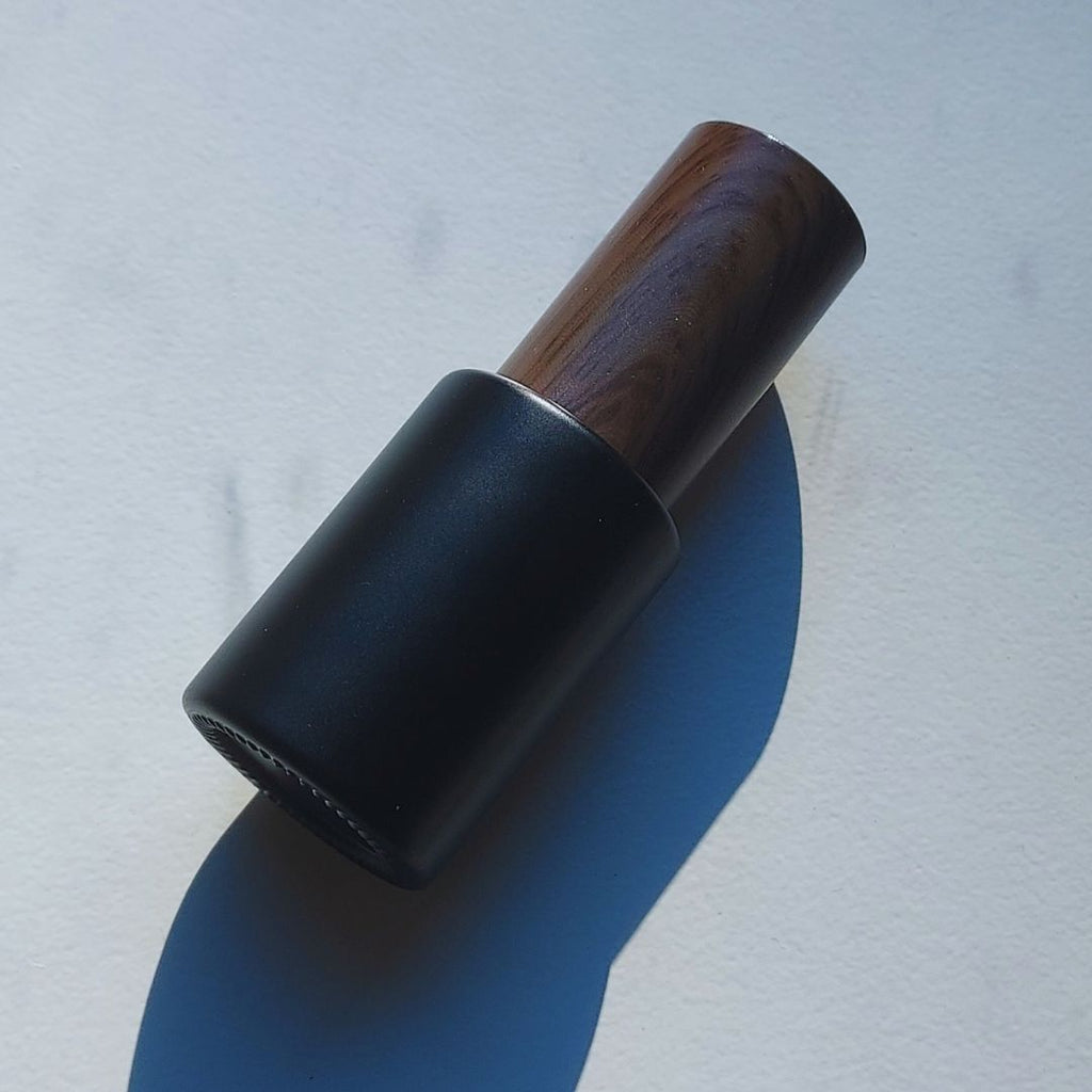 Black skincare bottle with Wooden Cap - Glass - 1oz Pump - Ataliene Skincare Private Label