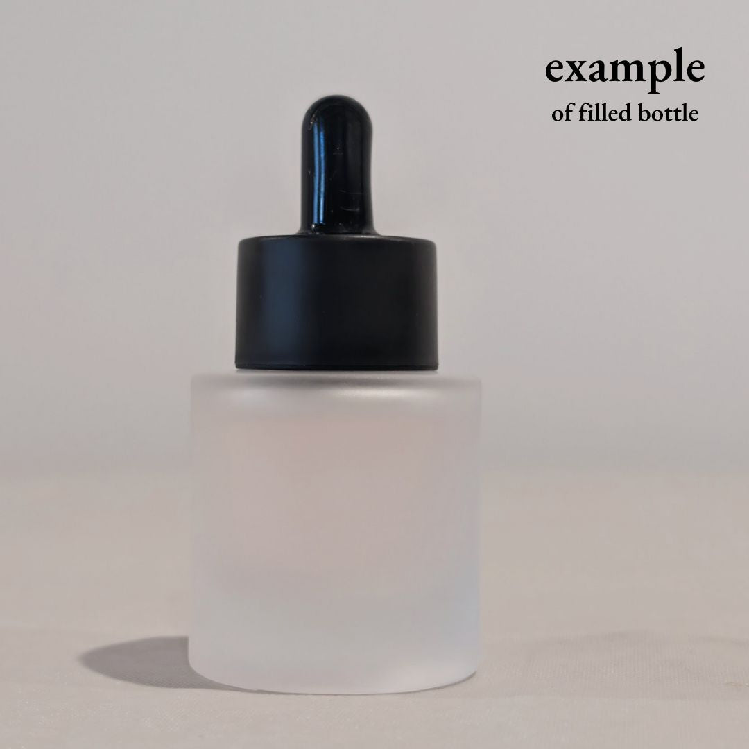 Frosted glass bottle with black dropper 1 oz for professional grade private label skincare