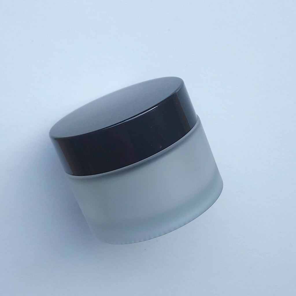 J10: Round - Frosted Glass Jar with Black Lid - Ataliene Skincare Private Label
