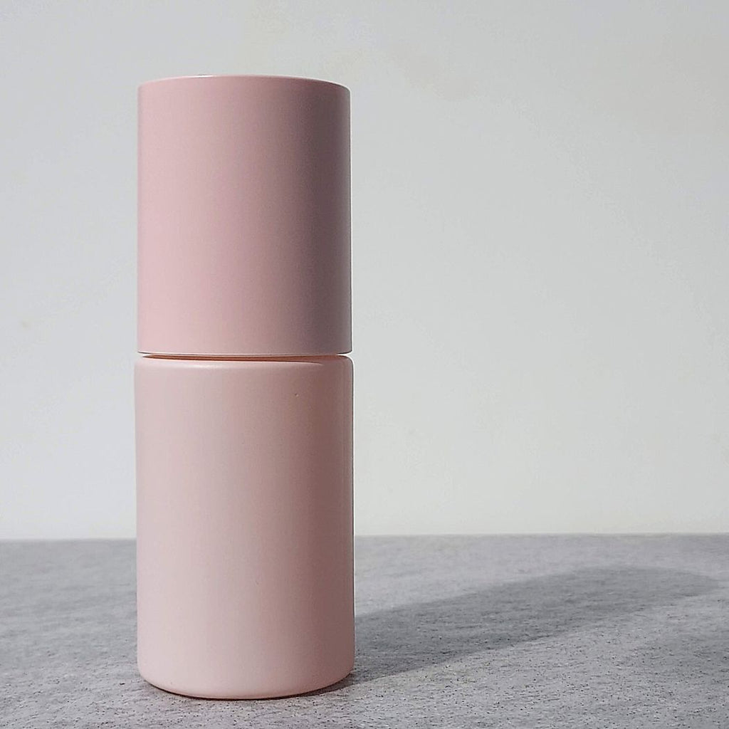 P2: Cylindrical - Light Pink Glass Bottle with White Pump - Ataliene Skincare Private Label