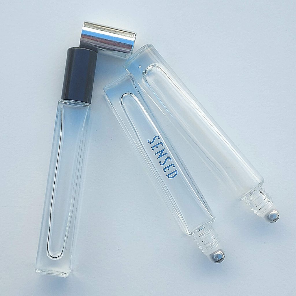 R12: Roller Ball - Clear Glass - Tall Round - with Silver Cap - Ataliene Skincare Private Label
