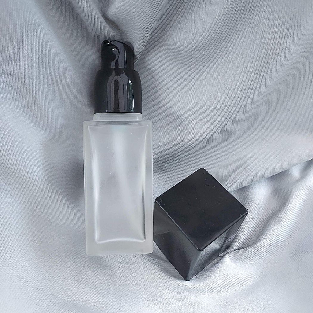 P1: Rectangle - Frosted Glass Bottle with Black Pump - Ataliene Skincare Private Label