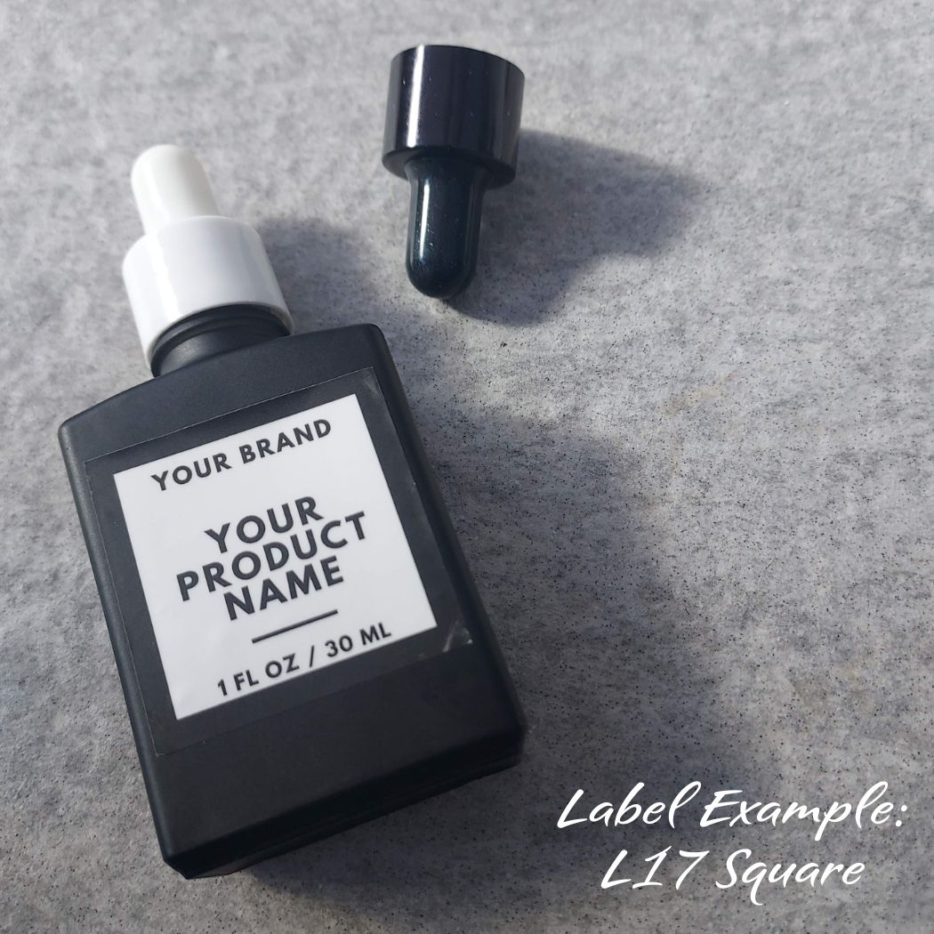 D4: Square - Black Glass Bottle with White Dropper - Ataliene Skincare Private Label