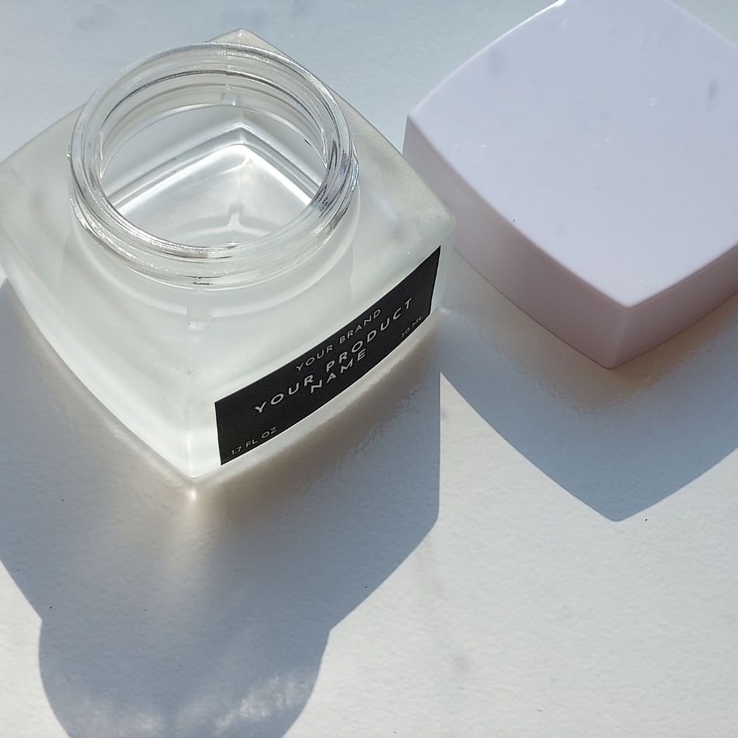 J2: Heavy Square - Frosted Glass Jar with White Lid - Ataliene Skincare Private Label