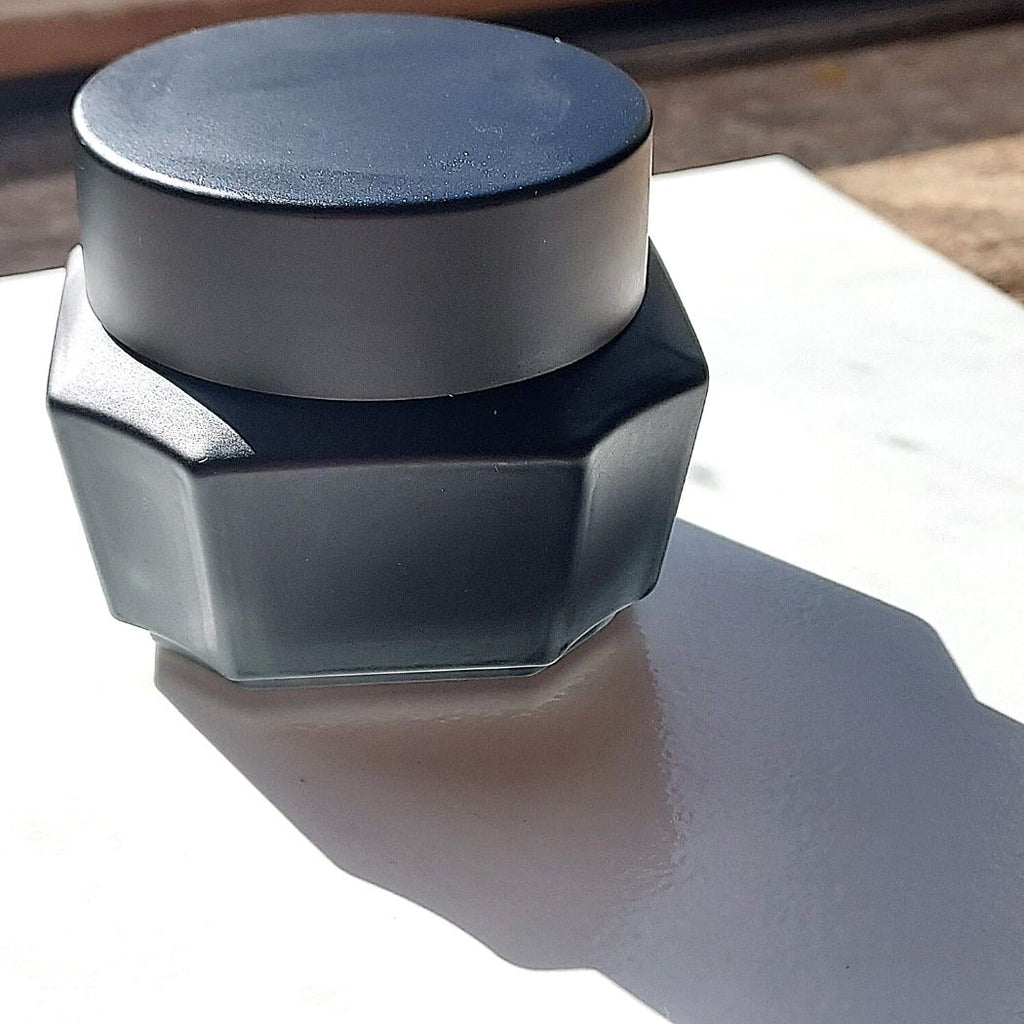 J1: Hexagon - Black Glass Jar with Black Lid - Ataliene Skincare Private Label